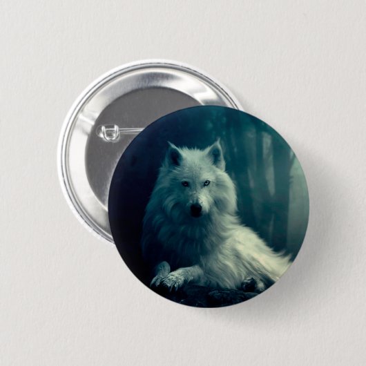 Witte wolf in het nachtbos ronde button 5,7 cm (Voorkant /achterkant)