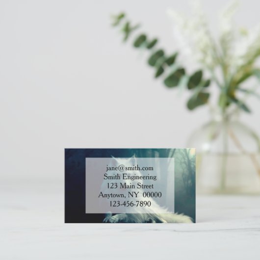 Witte wolf in het nachtbos visitekaartje (Staand voorkant)