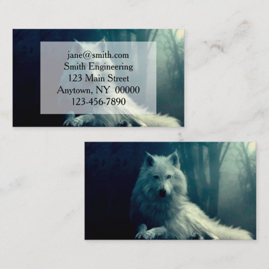 Witte wolf in het nachtbos visitekaartje (Voorkant / Achterkant)