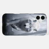 Witte Wolf in Nevelig Bos iPhone Hoesje (Achterkant horizontaal)