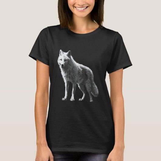 Witte Wolf in Pixels Dierlijke Kunst Motief Wolf T-shirt (Voorkant)