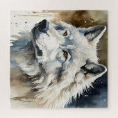 Witte wolf in Waterverf Legpuzzel (Horizontaal)