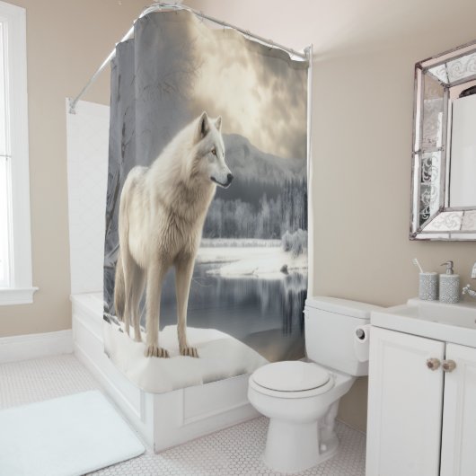 Witte wolf in Winter Douchegordijn (In situ)