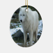Witte wolf in Winter Keramisch Ornament (Rechts)