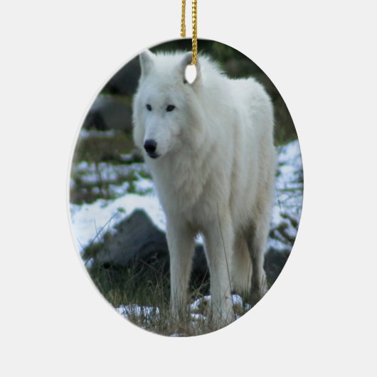 Witte wolf in Winter Keramisch Ornament (Rechts)