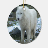 Witte wolf in Winter Keramisch Ornament (Links)