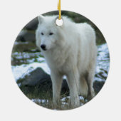 Witte wolf in Winter Keramisch Ornament (Achterkant)