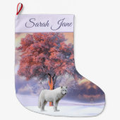 Witte wolf in Winter | Roze kerststop Grote Kerstsok (Voorkant)