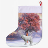 Witte wolf in Winter | Roze kerststop Grote Kerstsok (Achterkant)