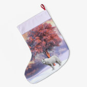 Witte wolf in Winter | Roze kerststop Grote Kerstsok (Achterkant (Hangend))