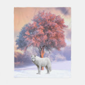 Witte wolf in Winter | Roze mandje Fleece Deken (Voorkant)