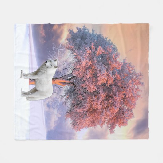 Witte wolf in Winter | Roze mandje Fleece Deken (Voorkant (Horizontaal))