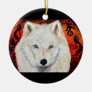 Witte wolf keramisch ornament