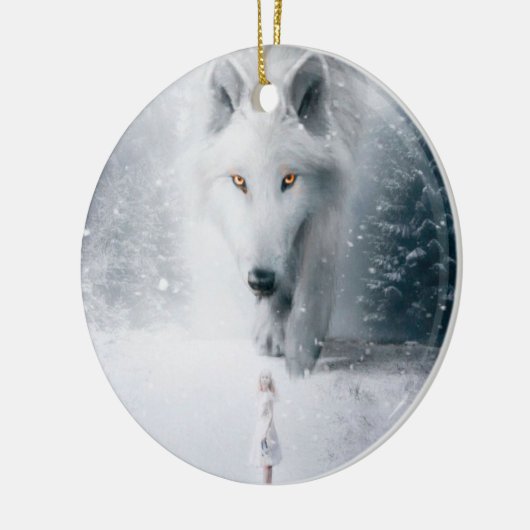 Witte wolf keramisch ornament (Links)