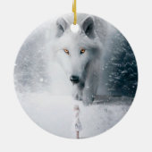 Witte wolf keramisch ornament (Achterkant)