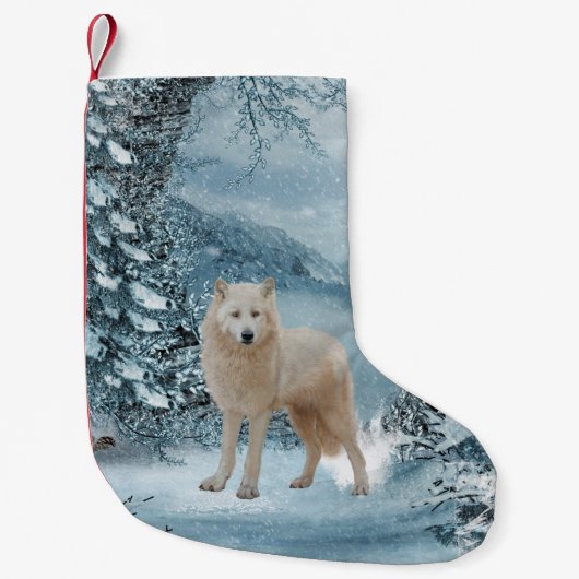 Witte wolf kleine kerstsok (Voorkant)