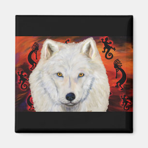 Witte Wolf Kokopelli Magneet