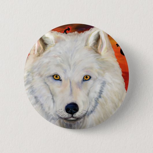 Witte Wolf Kokopelli Ronde Button 5,7 Cm (Voorkant)