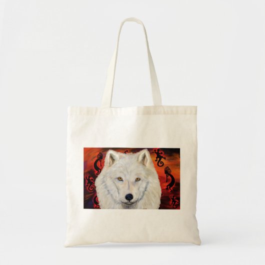Witte Wolf Kokopelli Tote Bag (Voorkant)