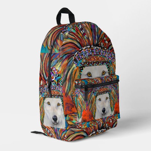 Witte Wolf Kunst Bedrukte Rugzak (Achterkant Hoek Links)
