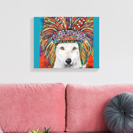 Witte Wolf Kunst Canvas Afdruk (Insitu (Woonkamer))