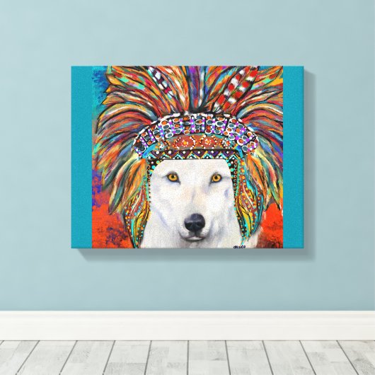 Witte Wolf Kunst Canvas Afdruk (Insitu (Houten vloer))