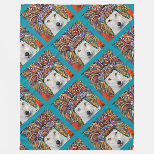 Witte Wolf Kunst Fleece Deken (Voorkant)