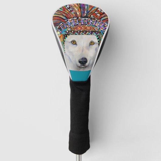 Witte Wolf Kunst Golfheadcover (Voorkant)