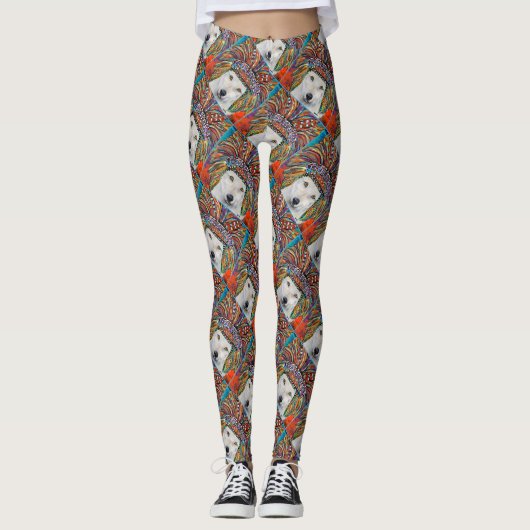 Witte Wolf Kunst Leggings (Voorkant)
