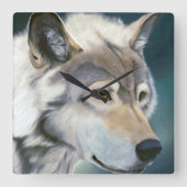 Witte wolf met gele oogklok vierkante klok (Voorkant)