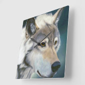 Witte wolf met gele oogklok vierkante klok (Hoek)