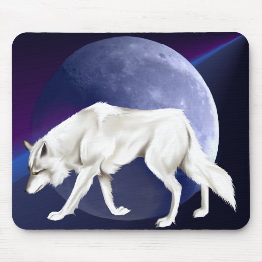 Witte wolf met Half Moon Mousepad Muismat (Voorkant)