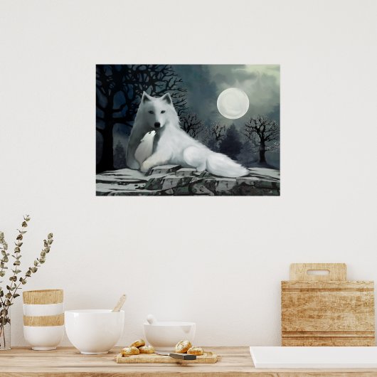 Witte Wolf met Poster Pup (Keuken)