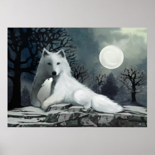 Witte Wolf met Poster Pup
