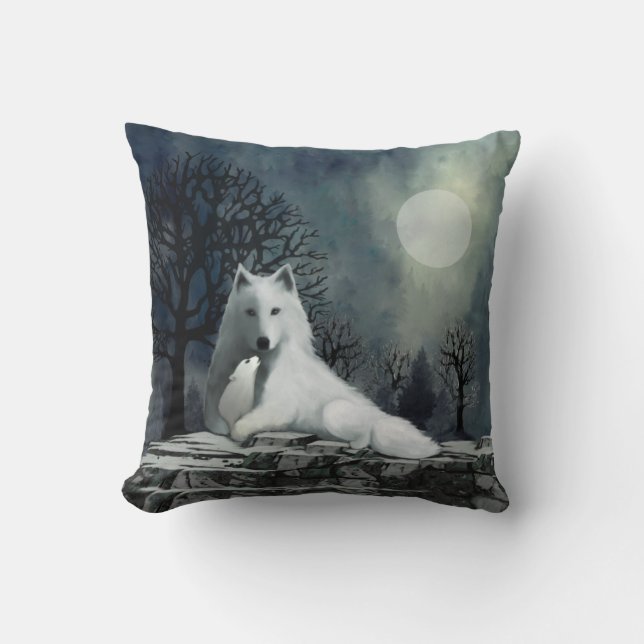Witte wolf met Pup Pillow Kussen (Voorkant)