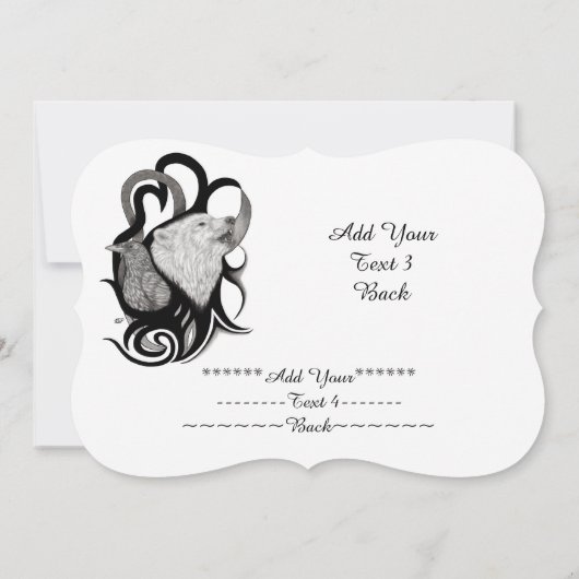 Witte wolf met Raven, Jouw tekst toevoegen Kaart (Achterkant)