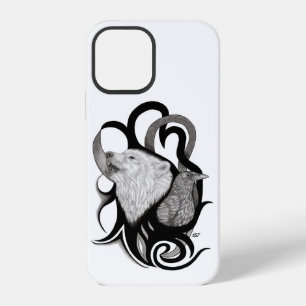 Witte Wolf met Raven Stamkunst iPhone 12 Hoesje