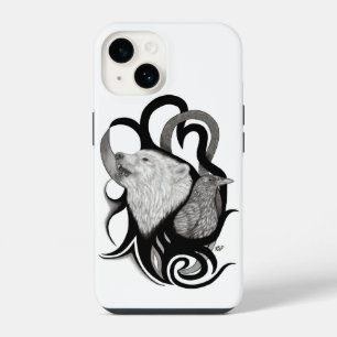 Witte Wolf met Raven Stamkunst iPhone 14 Hoesje