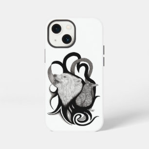 Witte Wolf met Raven Stamkunst  iPhone 13 Mini Hoesje