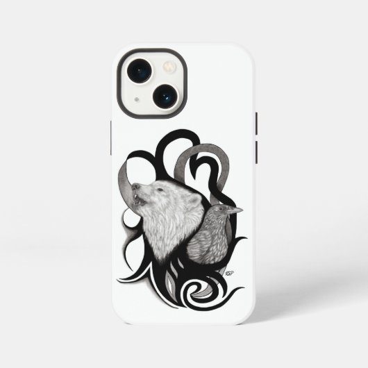 Witte Wolf met Raven Stamkunst iPhone Hoesje (Achterkant)