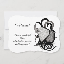 Witte Wolf met Raven, voeg Jouw tekst uitnodiging 