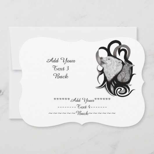 Witte Wolf met Raven, voeg Jouw tekst uitnodiging (Achterkant)