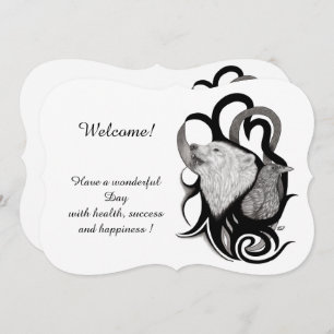 Witte Wolf met Raven, voeg Jouw tekst uitnodiging