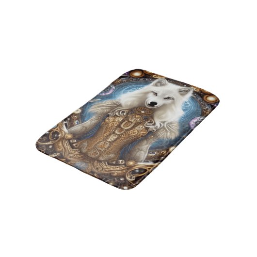 Witte wolf met rotsachtige steampunk badmat (Gekanteld)