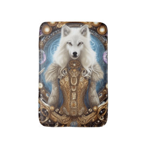Witte wolf met rotsachtige steampunk badmat