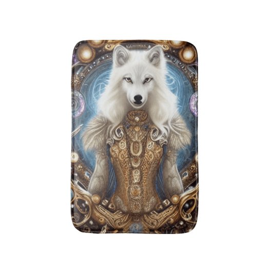Witte wolf met rotsachtige steampunk badmat (Voorkant Verticaal)