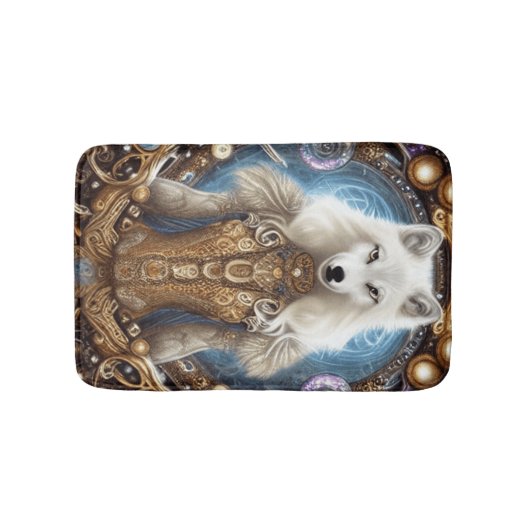 Witte wolf met rotsachtige steampunk badmat (Voorkant)
