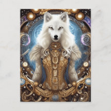 Witte wolf met rotsachtige steampunk