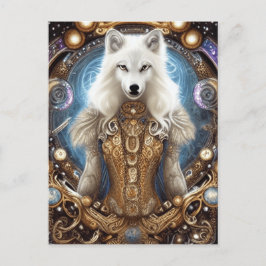 Witte wolf met rotsachtige steampunk briefkaart
