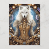 Witte wolf met rotsachtige steampunk briefkaart (Voorkant)